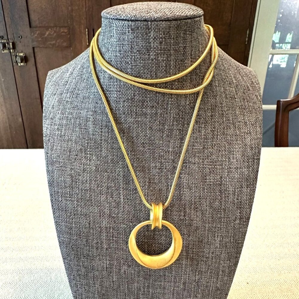 Vintage Y2K Express Gold-Tone Crescent Pendant Necklace Snake Chain 34" - Picture 2 of 11